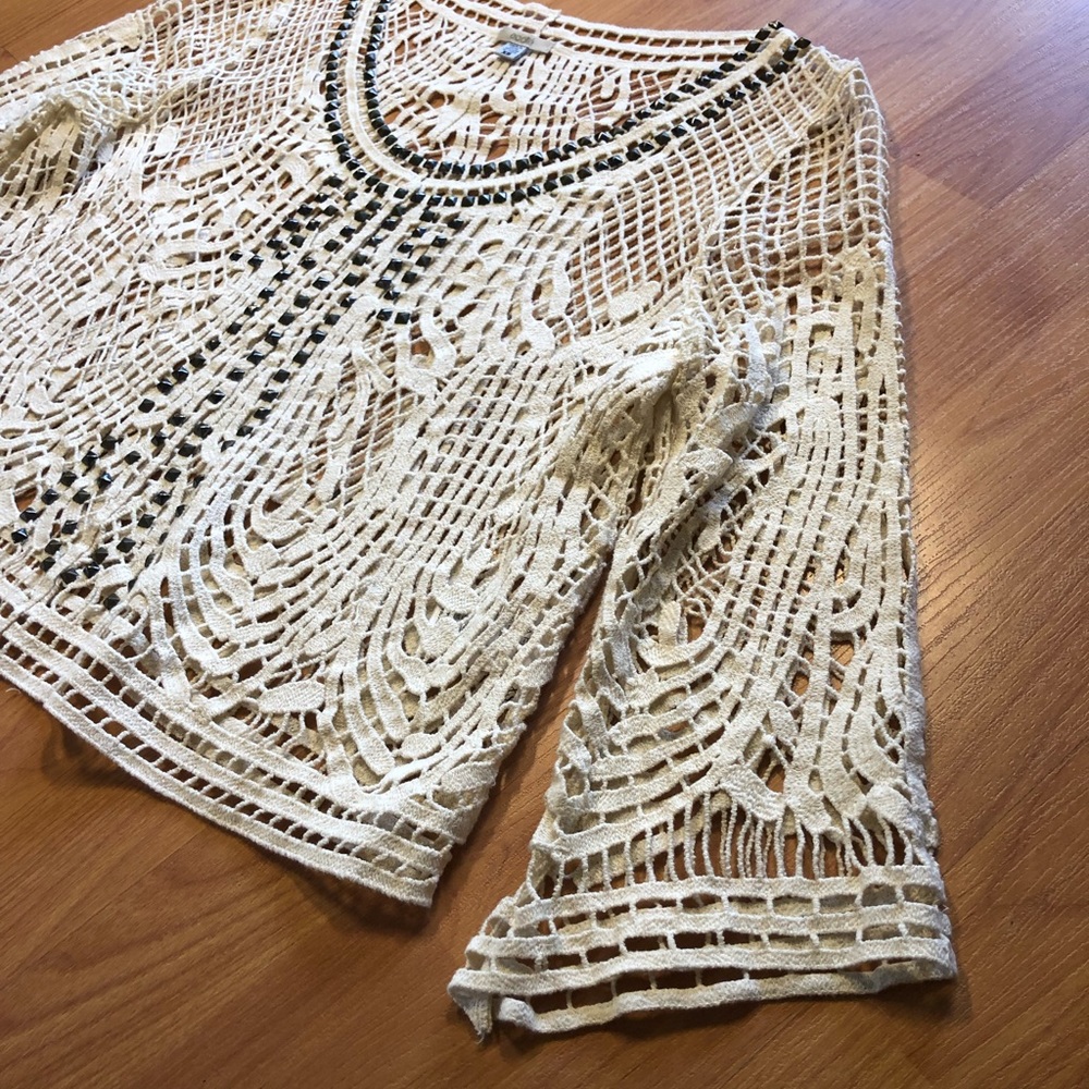 Crochet studded bell sleeve top